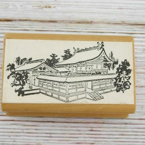 Japanese Temple Rubber Stamp – Wood Mounted Scenic Architecture Stamp for Card Making & Journals