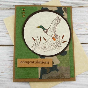 Carte de félicitations faite main - Flying Duck & Camo Design - Carte de voeux masculine sur le thème de l'extérieur