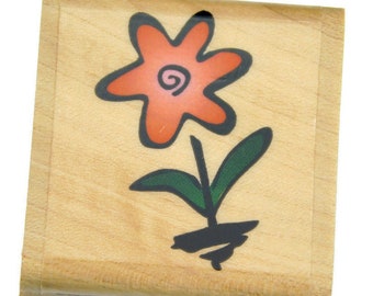 Floral Rubber Stamp - Blooming Flower - Stampabilities Stamp - Wood Mount Stamp