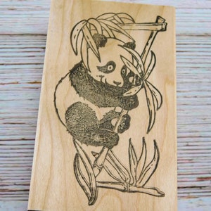 Carimbo de panda - Carimbo de urso - Urso preto e branco - Carimbo de madeira