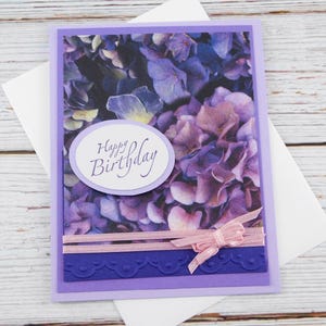 Handgemaakte verjaardagswenskaart - verjaardagskaart hortensia - kaart met elegante bloemen