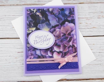 Handmade Birthday Greeting Card - Hydrangea Birthday Card - Elegant Floral Card