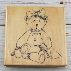 Teddy Bear Rubber Stamp - Country Folk Art Bear - Effie Glitzfinger Wood Mounted Stamp