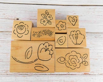 Floral Rubber Stamp Set - JRL Design - Wood Mounted Stamps