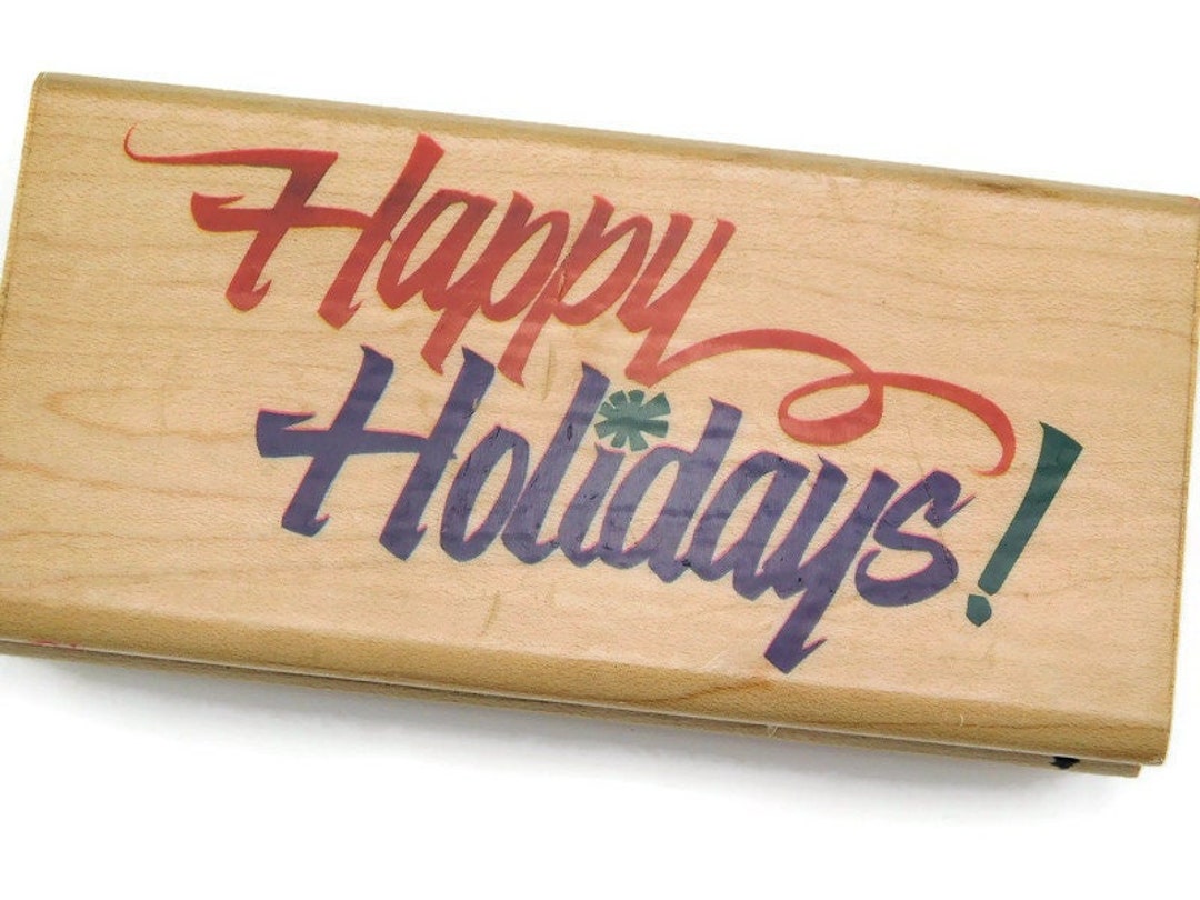 Happy Holidays Stamp Christmas Stamps Text Stamp Wood Mounted Rubber
