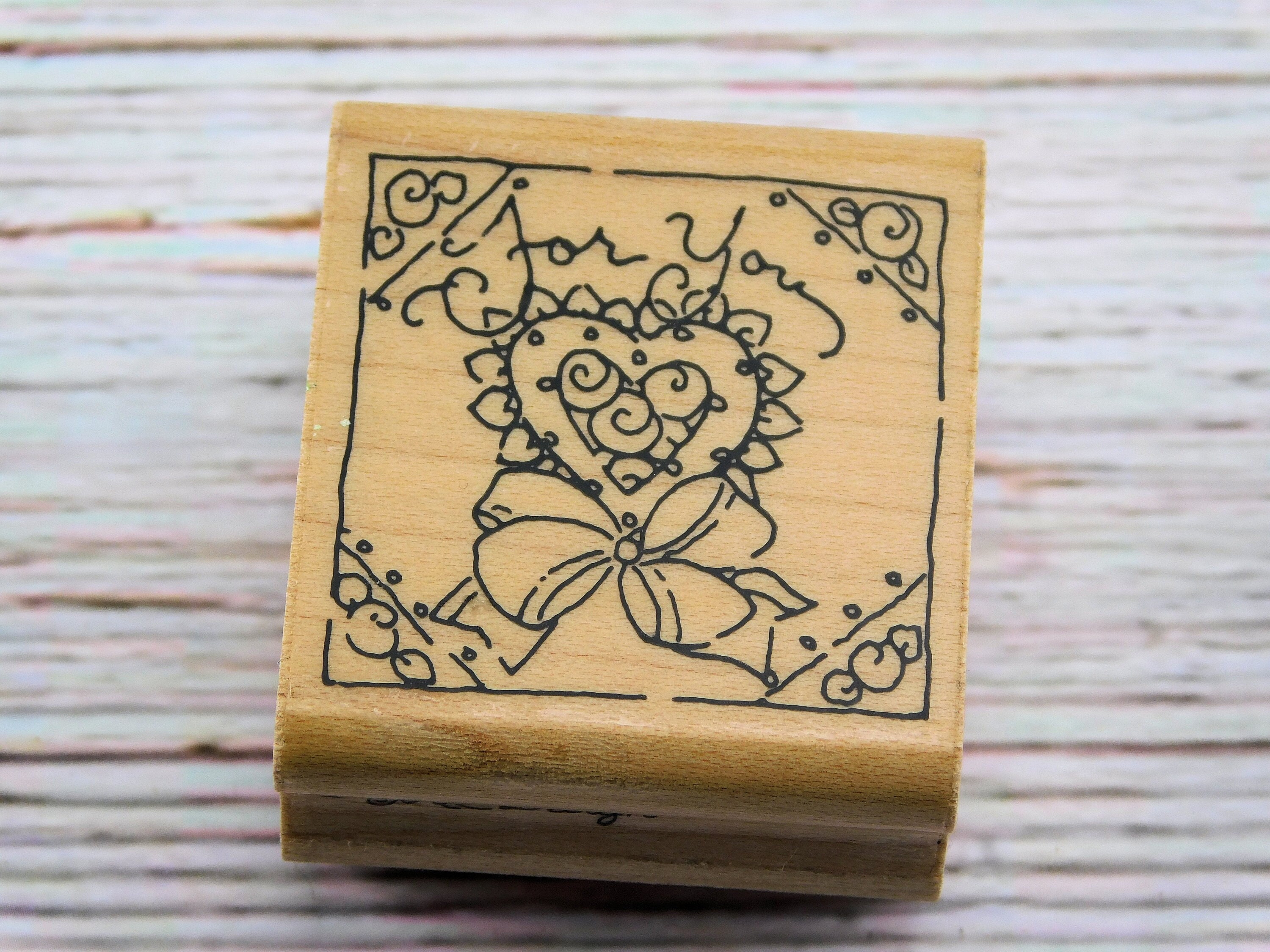 For You Stamp - Text Rubber Stamp - Heart With Flowers - JRL Design ...