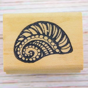Decorative Seashell Rubber Stamp – Just For Fun Stamps - Wood Mounted Ocean Beach Stamp