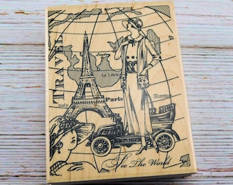 Woman Rubber Stamp - Eiffel Tower Stamp - Stampabilities - See The World - Wood Mounted Stamp