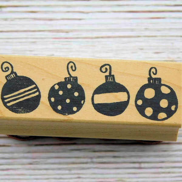 Christmas Ornaments Rubber Stamp - Ornament Border Stamp - Christmas Card Stamp = Savvy Stamps - Wood Mounted Stamp