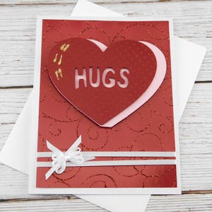 Valentine Hugs Card - Happy Valentine&#39;s Day - Valentine Greeting Card - Handmade Card