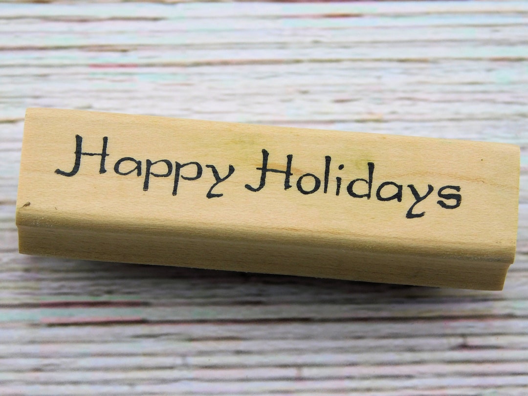 Happy Holidays Stamp Christmas Stamp Text Rubber Stamp Etsy