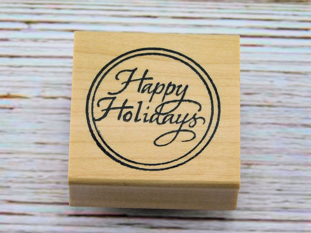 Happy Holidays Stamp Text Rubber Stamp Christmas Card Etsy