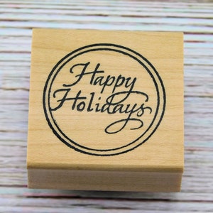 Happy Holidays-stempel - tekststempel - kerstkaartstempel - Northwoods-stempels - op hout gemonteerde stempel