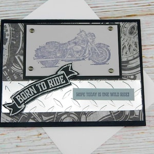 Tarjeta de cumpleaños de moto hecha a mano – Nacido para conducir – Tema de motociclista de la Ruta 66 – Tarjeta masculina para él