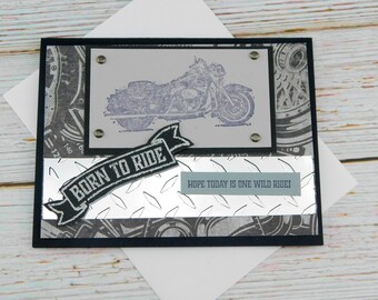 Handmade Motorcycle Birthday Card – Born to Ride – Route 66 Biker Theme – Masculine Card for Him