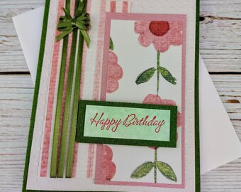 Happy Birthday Card - Pink Daisy Card - Birthday Card For Her - Handmade Greeting Card