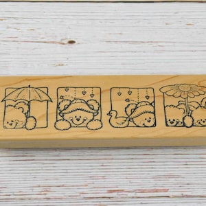 Teddy Bear Border - Stamp - Bear Rubber Stamp - Darcie&#39;s Stamps - Wood Mounted Stamp