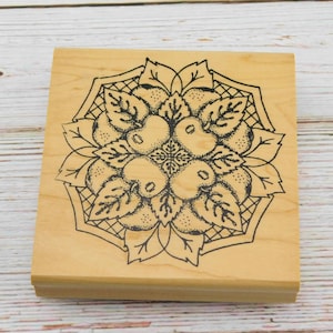 Pieczątka gumowa z owocami - Pieczątka mandala z owocami - Holly Berry House - Pieczątka montowana na drewnie