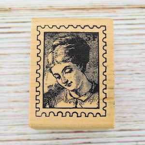 Sello de goma de mujer de estilo vintage (magenta) - Retrato victoriano en marco de franqueo