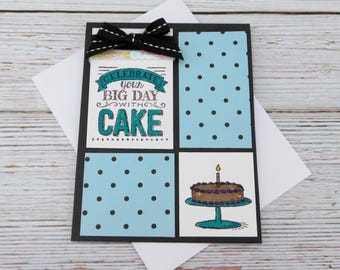 Handmade Birthday Card – Celebrate Your Big Day with Cake – Fun Ice Cream Inside Message – Polka Dot Card for Girlfriend