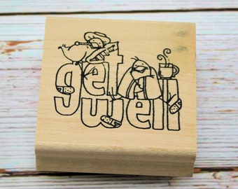 Gute Besserung Stempel - Gute Besserung Textstempel - Gute Besserung Küken - Art Gone Wild - Stempel auf Holzplatte