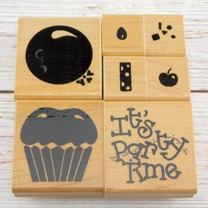 Party Time Rubber Stamp Set - Cupcake Stamp - Birthday Candle - JRL Design - Wood Mounted Stamps