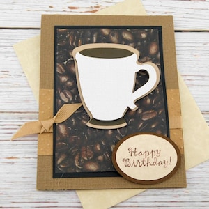 Tarjeta de cumpleaños hecha a mano con temática de café: ¡Que disfrutes de un buen café con leche! - Tarjeta de felicitación de cumpleaños