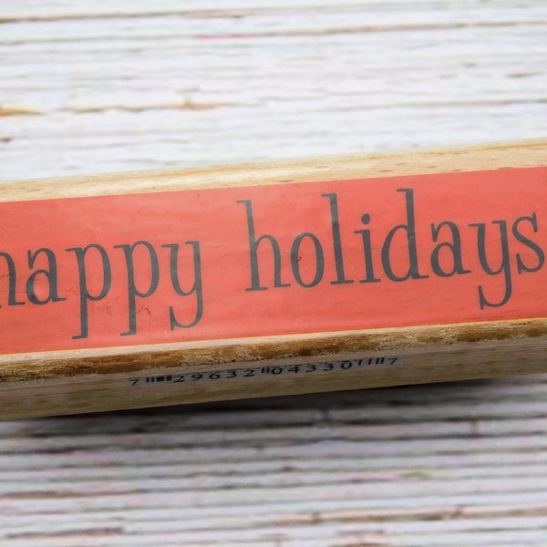 Happy Holidays Rubber Stamp - Christmas Sentiment - Studio G Stamps - Wood Mount Stamp