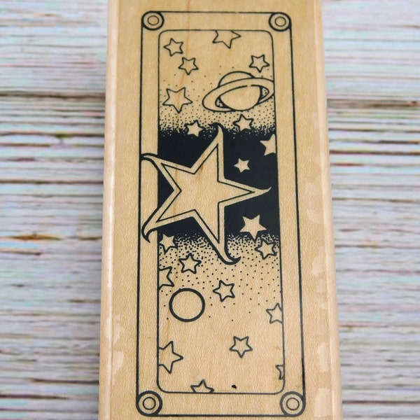 Star Rubber Stamp - Planets and Stars - Star Panel Stamp = Stamp Oasis - Wood Mount Stamp
