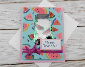 Watermelon Shaker Birthday Card – Handmade Greeting Card