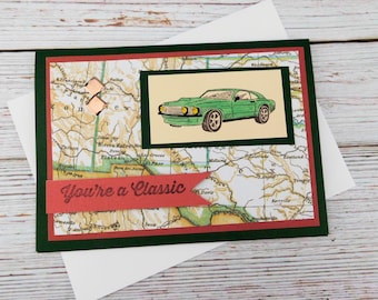 Handmade Classic Mustang Birthday Card – Vintage Car Greeting Card for Him – You're a Classic – Masculine Auto Card