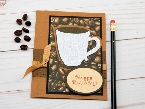 Coffee Card Thank You Coffee Love Handmade Greeting Card OOAK