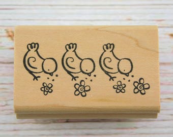 Chick Rubber Stamp - Chick Border Stamp - Paper Salon Stamps - Wood Mounted Stamp