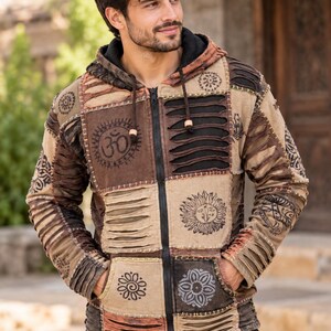Nepal Patchwork Cotton Hoodie, Handmade Boho Zip Jacket, Hippie Festival Jacket, Unisex Ethnic Outerwear