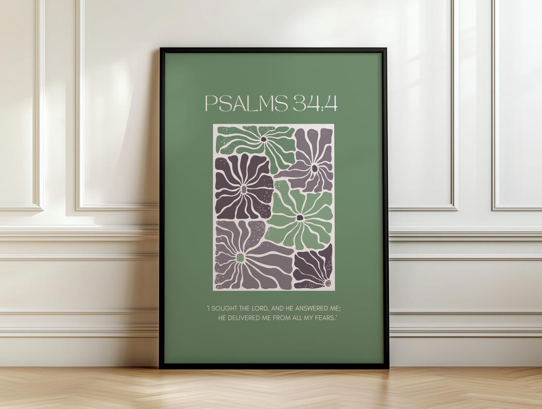 Psalm 34:4 Minimalist Floral Print | Encouraging Bible Verse Wall Art ...