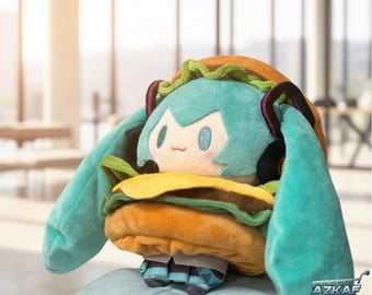 Hamburger Twin-Tail Plush Doll – Kawaii Food Costume Plushie (15cm)