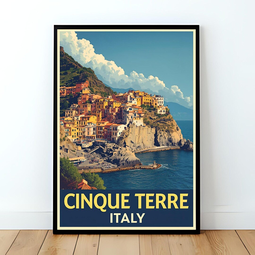 Cinque Terre Travel Poster, Italy Print – Vintage Coastal Wall Art ...
