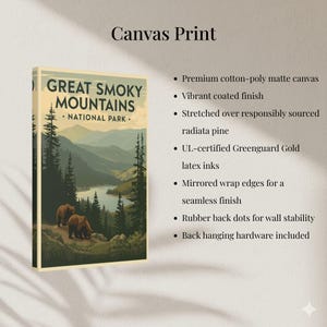 Great Smoky Mountains poster shown as canvas print highlighting texture and material quality