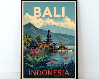 Bali Wall Art, Indonesia Travel Poster - Vintage Coastal Wall Art for Modern Tropical Wall Decor