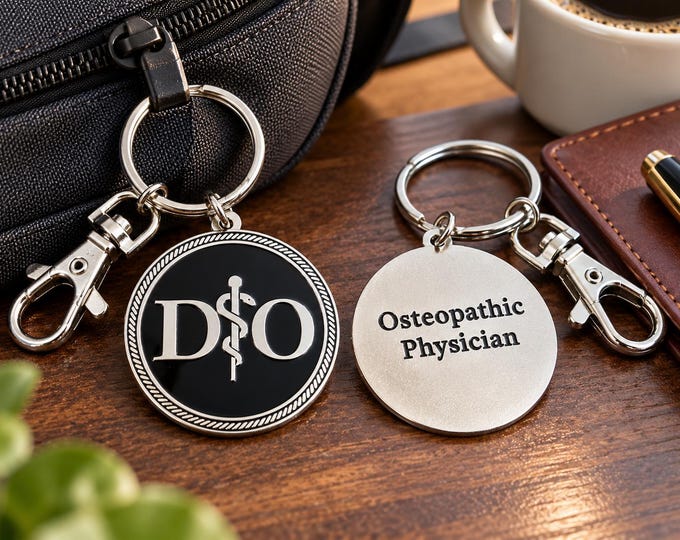 Featured listing image: DO Osteopathic Physician Keychain | Gold or Silver | Osteopathic Doctor Gift | Medical School Graduation Gift