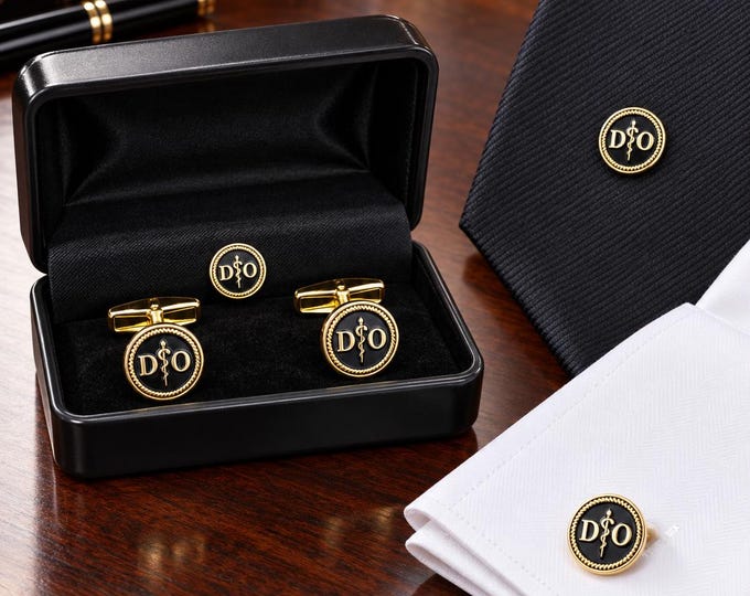 Featured listing image: Osteopathic Medicine DO Cufflinks & Magnetic Tie Pin – Gold or Silver