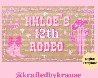 Pink Cowgirl Rodeo Birthday Banner Template | Western Cowgirl Party Decor | Editable Printable Birthday Sign