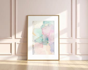 Abstract Watercolor Wall Art Printable, Soft Pastel Modern Decor, Minimal Digital Download