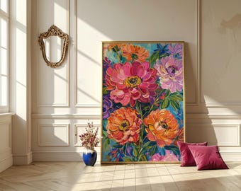 Garden of Radiance | Vibrant Floral Printable Wall Art | Colorful Flower Print | Maximalist Botanical Download