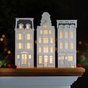 Urban Christmas Village Paper Luminary Set:  New York, Paris, Amsterdam, folds perfectly flat to store