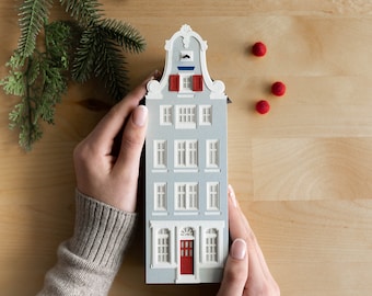Amsterdam Canal House Luminary - Dutch holiday mantel decoration handmade from layered paper, folds perfectly flat to store