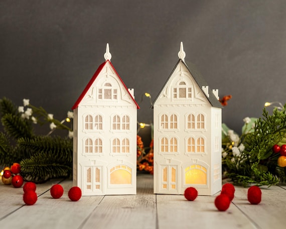 Victorian Christmas Village Luminary - San Francisco-inspired, folds flat for storage