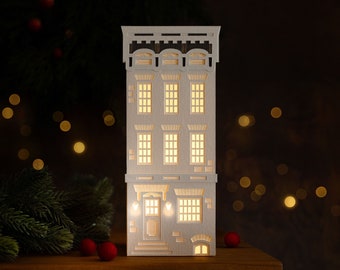 Brownstone Paper Luminary - handmade holiday decor, folds flat to store, perfect for gifting