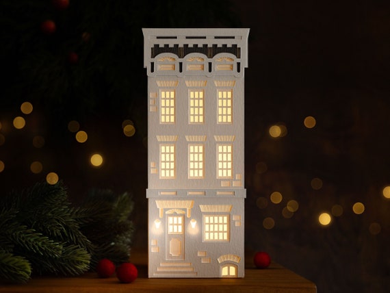 Brownstone Paper Luminary - handmade holiday decor, folds flat to store, perfect for gifting