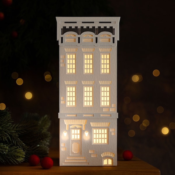 Brownstone Paper Luminary - handmade holiday decor, folds flat to store, perfect for gifting